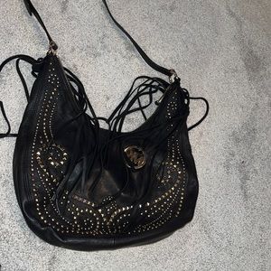 Michael kors fringe black and gold studded shoulder bag